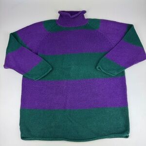 Vintage Contrasts Womens Size L Turtleneck Sweater Color Block Purple Green